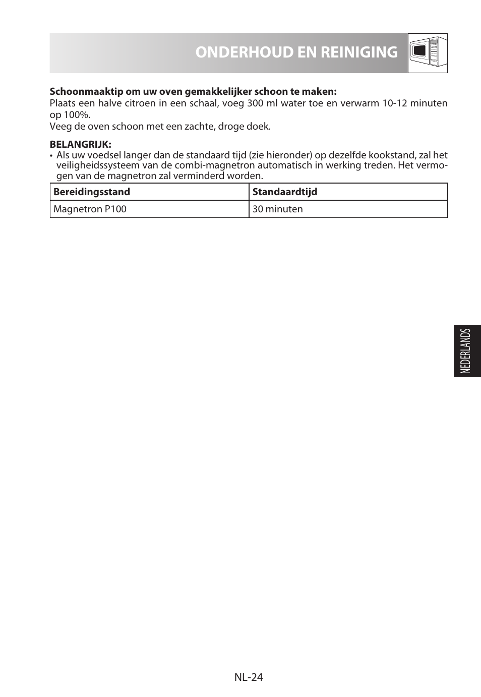 Onderhoud en reiniging, Nederlands | Sharp R-222STWE Four à micro-ondes solo User Manual | Page 123 / 246