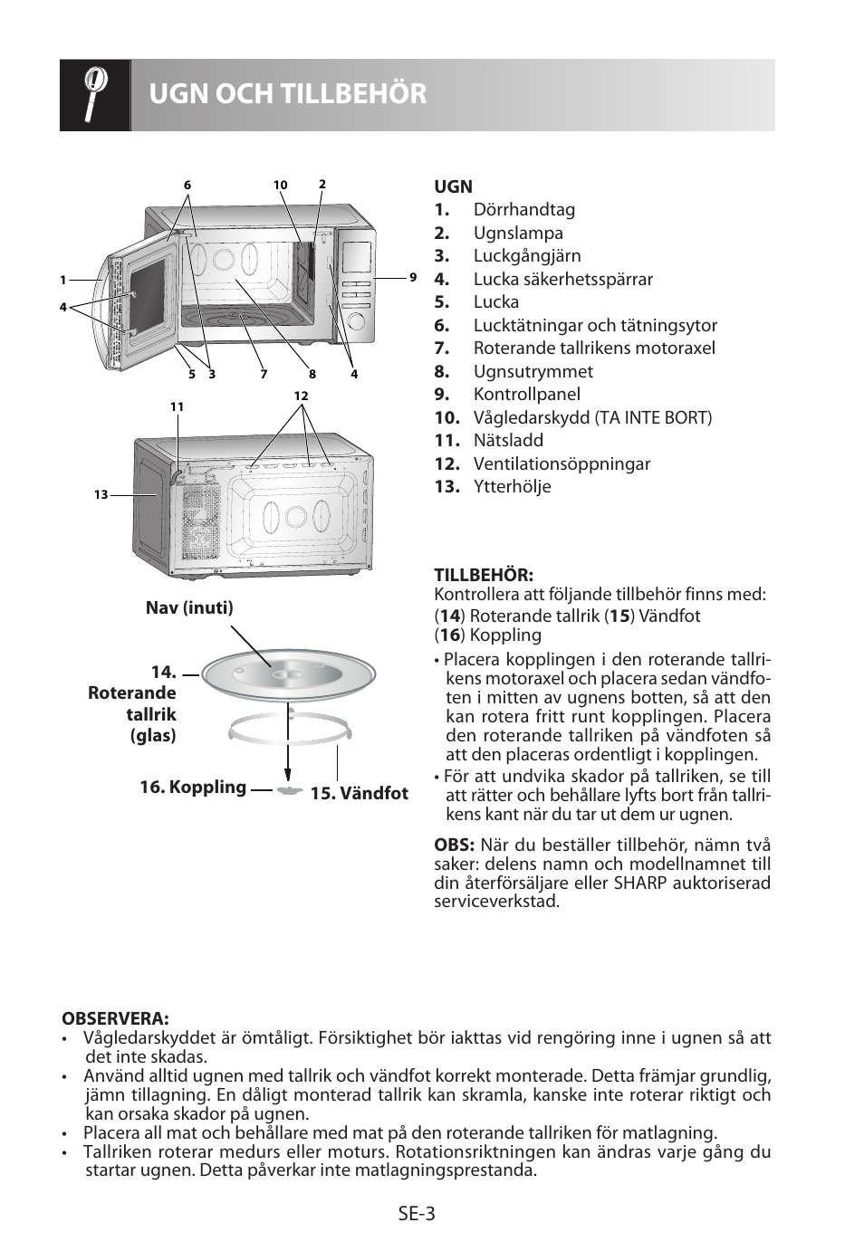 Ugn och tillbehör, Se-3 | Sharp R-222STWE Four à micro-ondes solo User Manual | Page 126 / 246