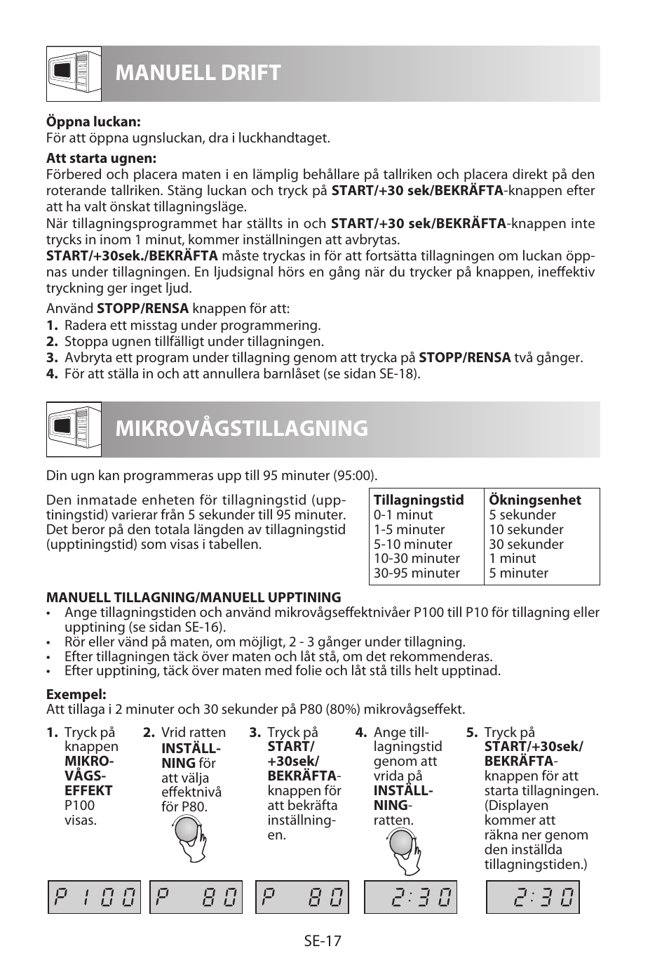 Manuell drift mikrovågstillagning | Sharp R-222STWE Four à micro-ondes solo User Manual | Page 140 / 246