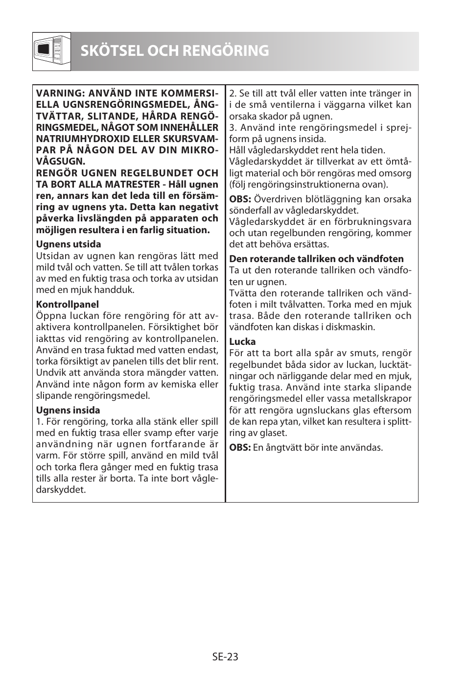 Skötsel och rengöring | Sharp R-222STWE Four à micro-ondes solo User Manual | Page 146 / 246