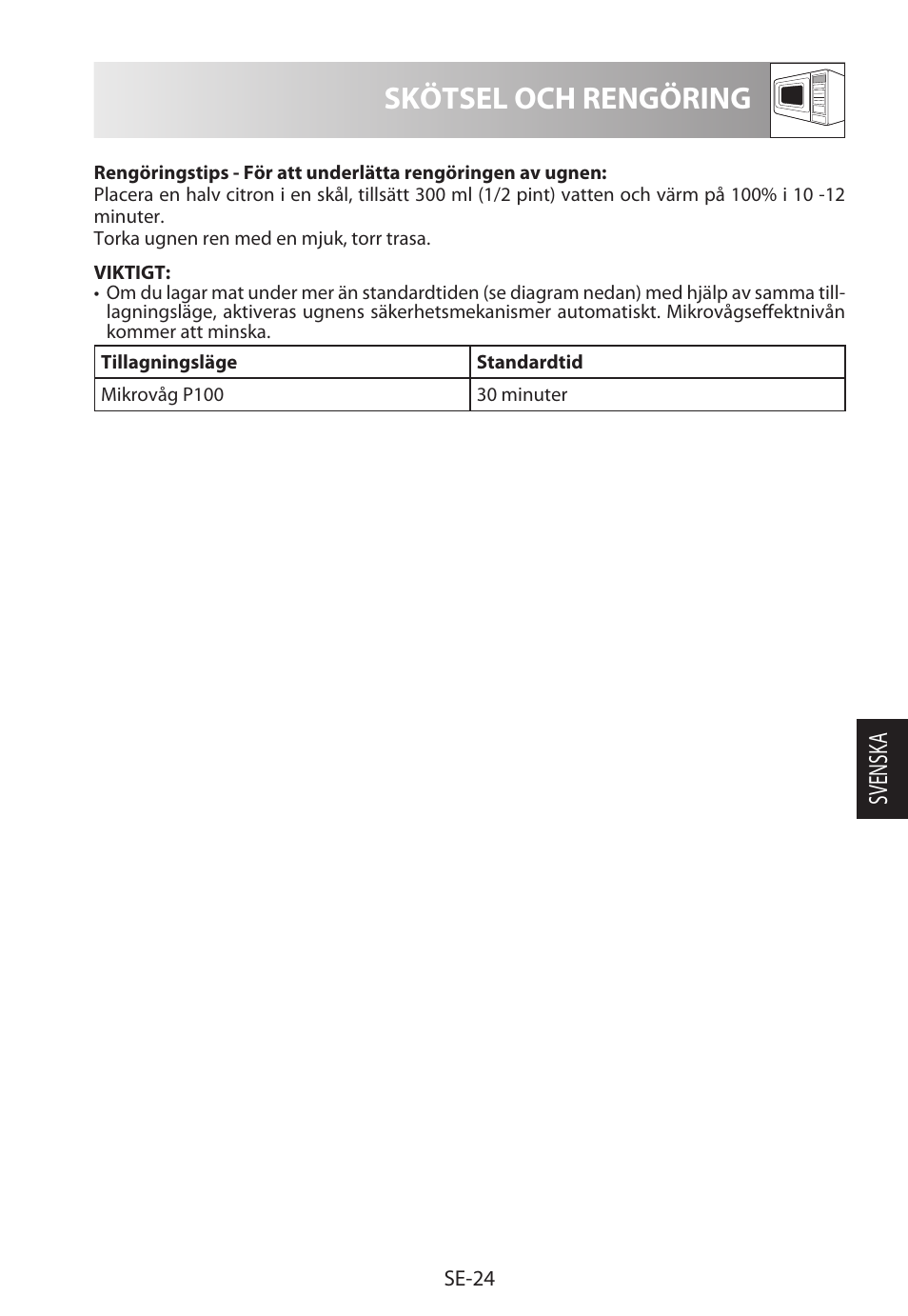 Skötsel och rengöring, Svensk a | Sharp R-222STWE Four à micro-ondes solo User Manual | Page 147 / 246