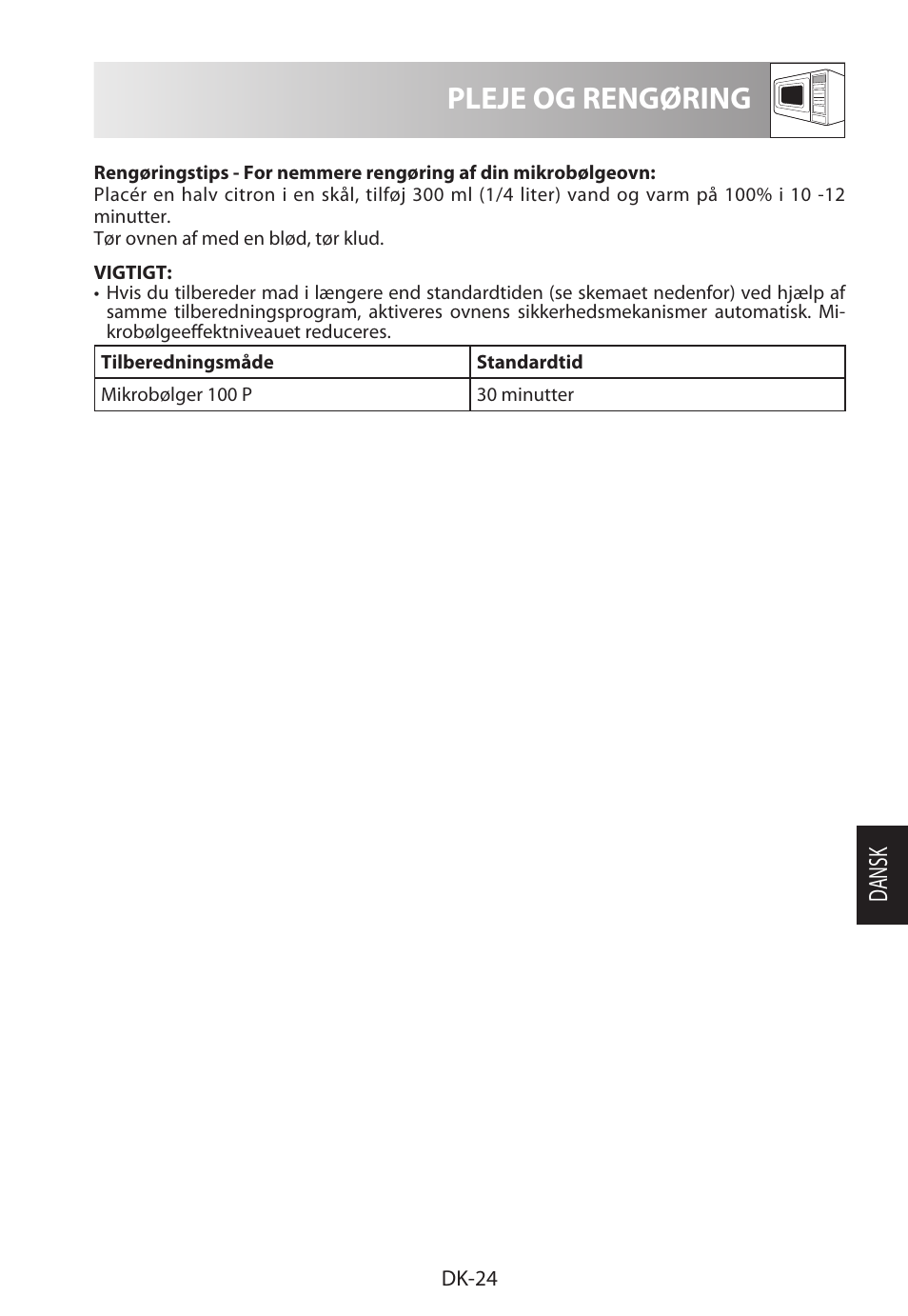 Pleje og rengøring | Sharp R-222STWE Four à micro-ondes solo User Manual | Page 171 / 246