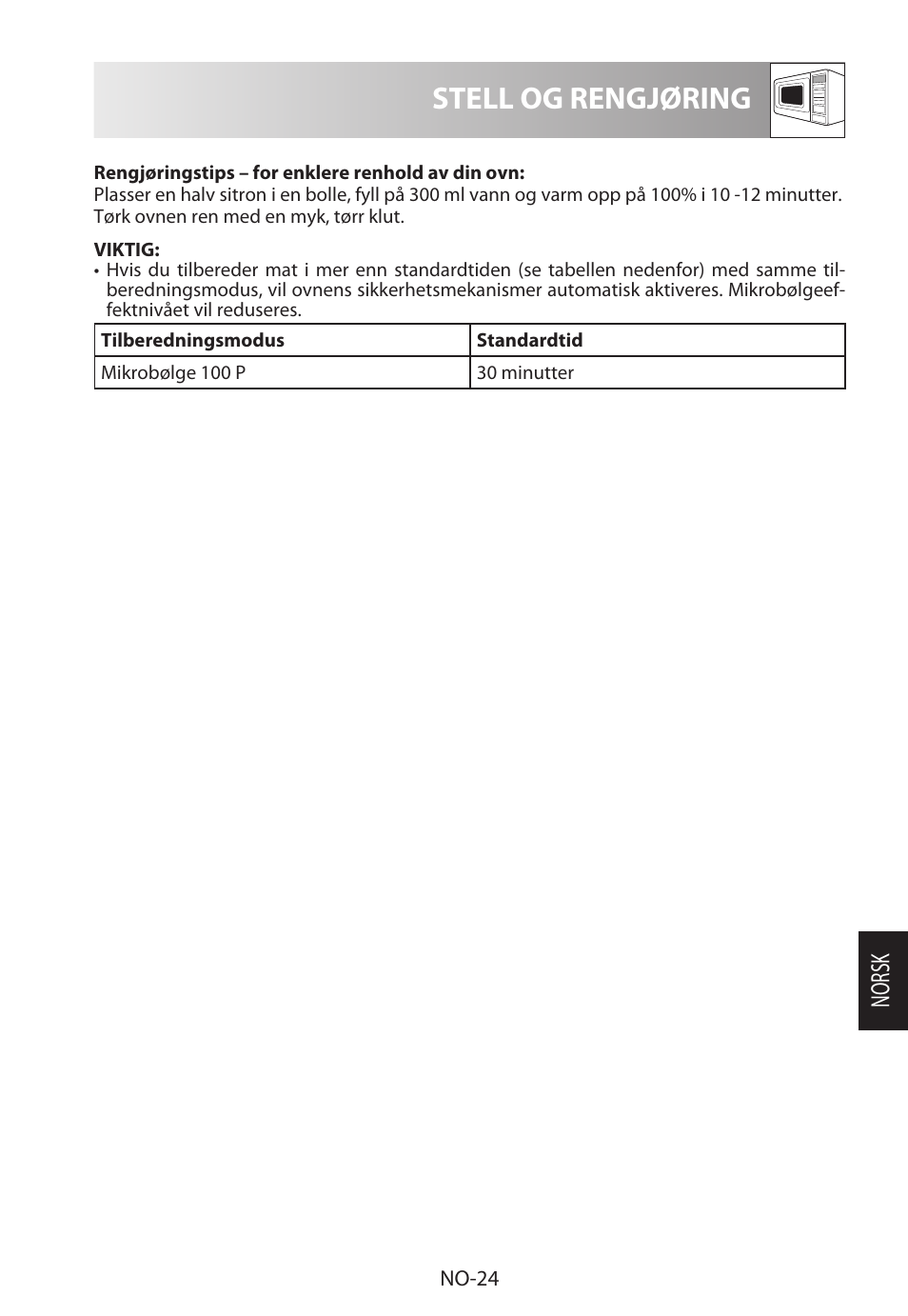 Stell og rengjøring, Norsk | Sharp R-222STWE Four à micro-ondes solo User Manual | Page 195 / 246