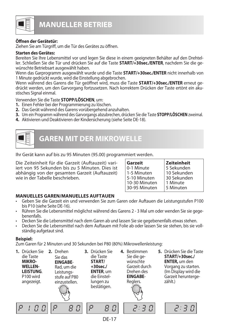 Manueller betrieb garen mit der mikrowelle | Sharp R-222STWE Four à micro-ondes solo User Manual | Page 20 / 246