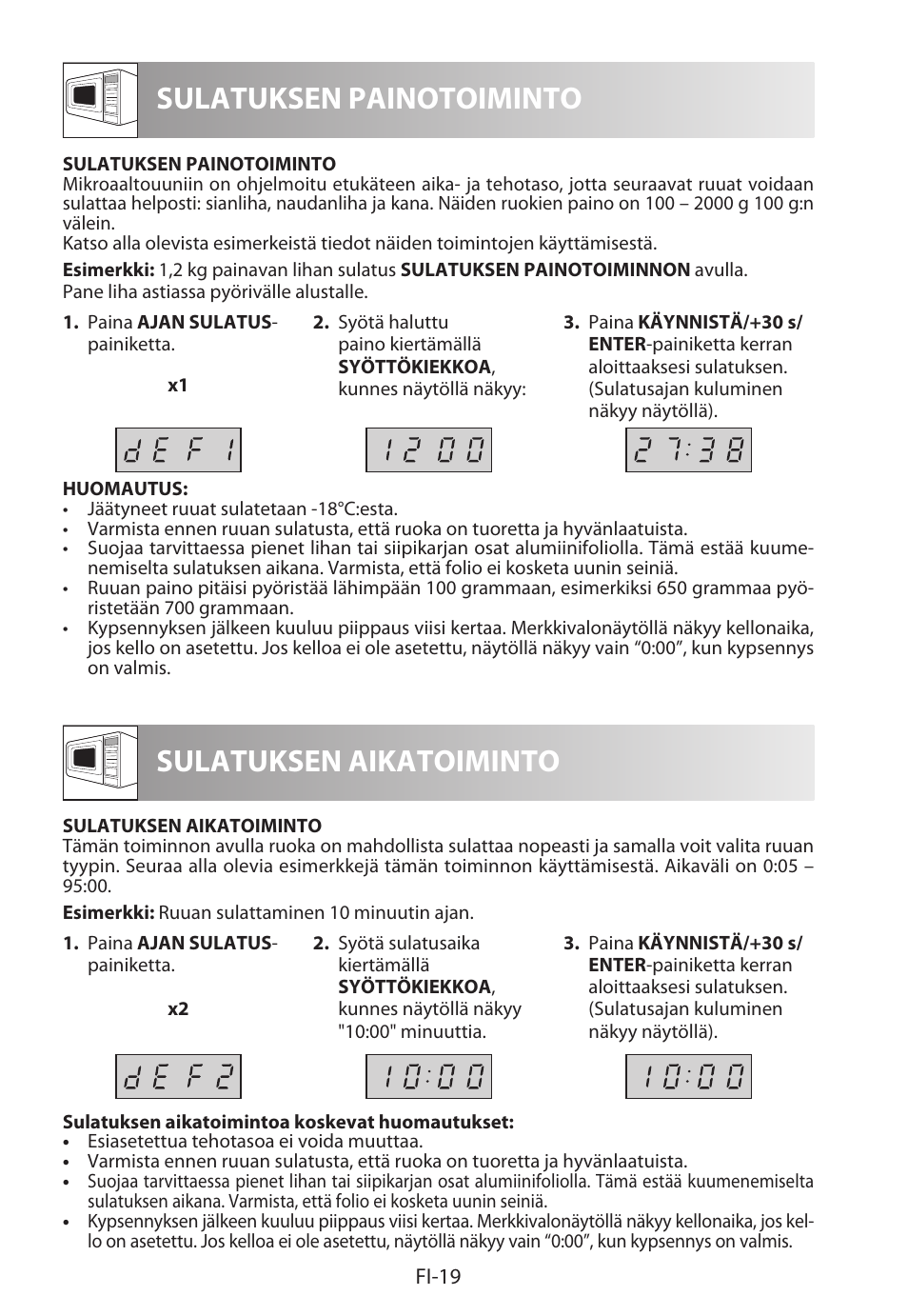 Sulatuksen painotoiminto, Sulatuksen aikatoiminto | Sharp R-222STWE Four à micro-ondes solo User Manual | Page 214 / 246