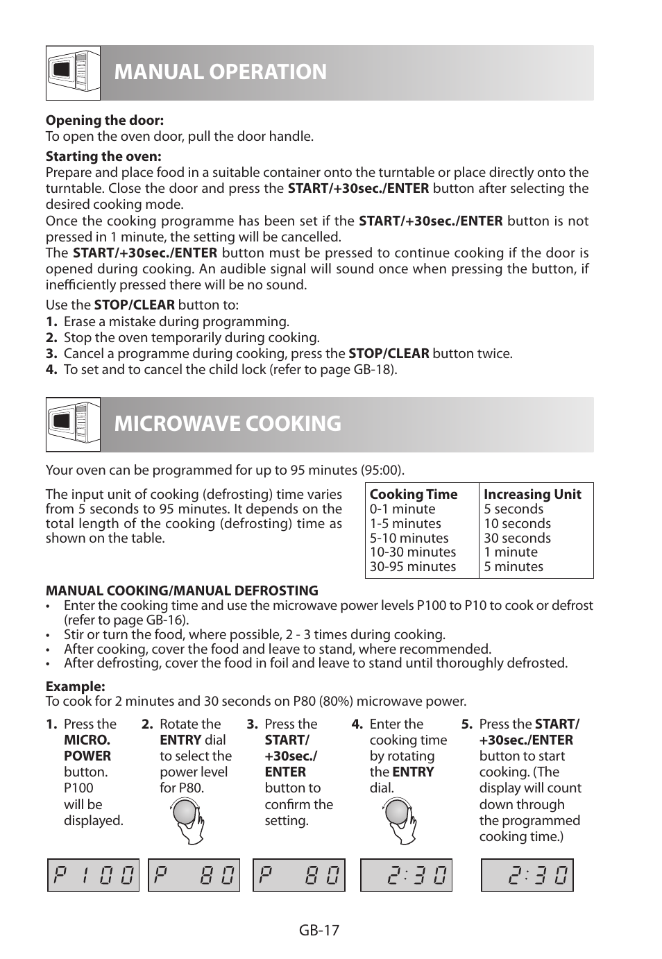 Manual operation microwave cooking | Sharp R-222STWE Four à micro-ondes solo User Manual | Page 236 / 246