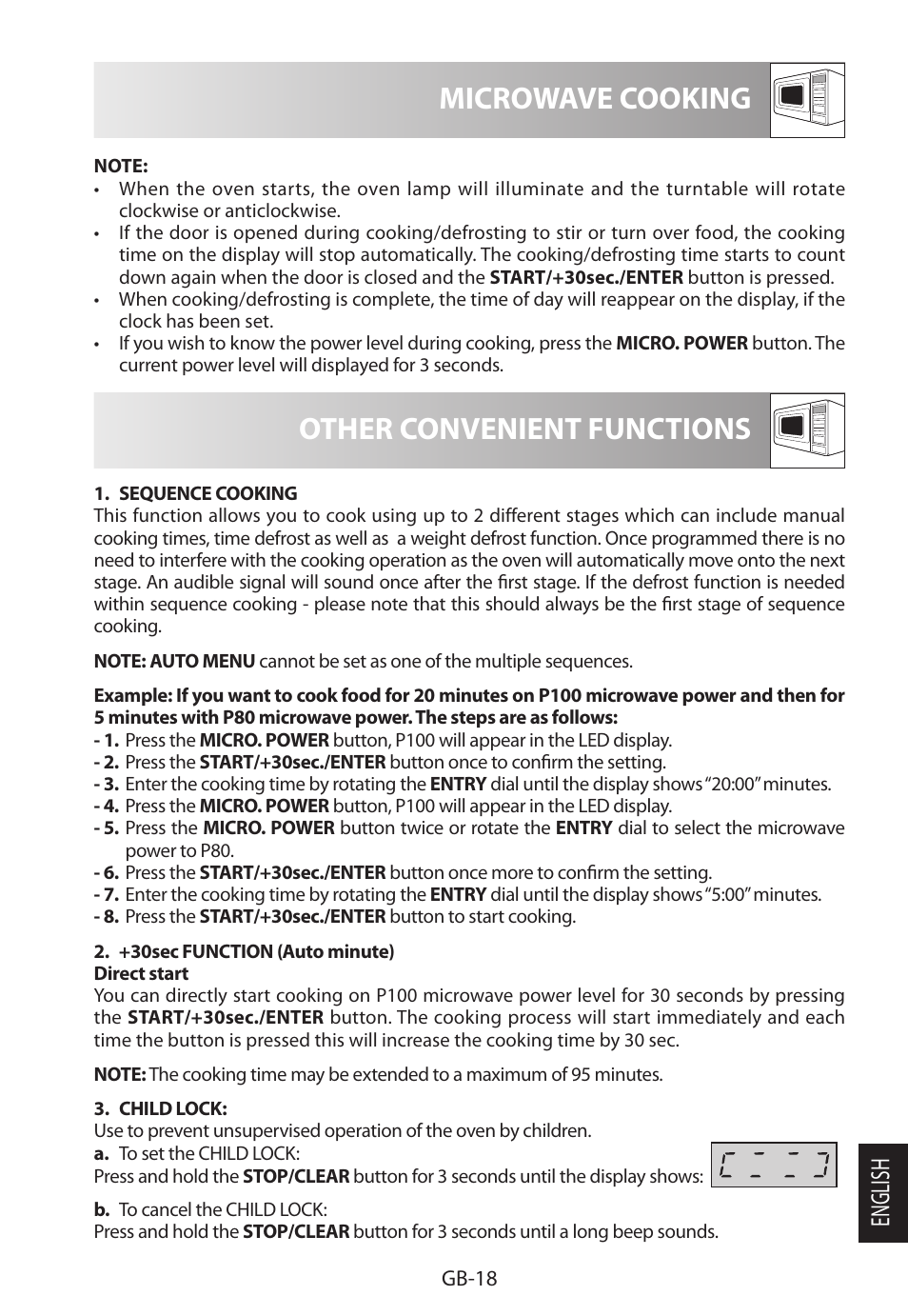 Microwave cooking, Other convenient functions, English | Sharp R-222STWE Four à micro-ondes solo User Manual | Page 237 / 246