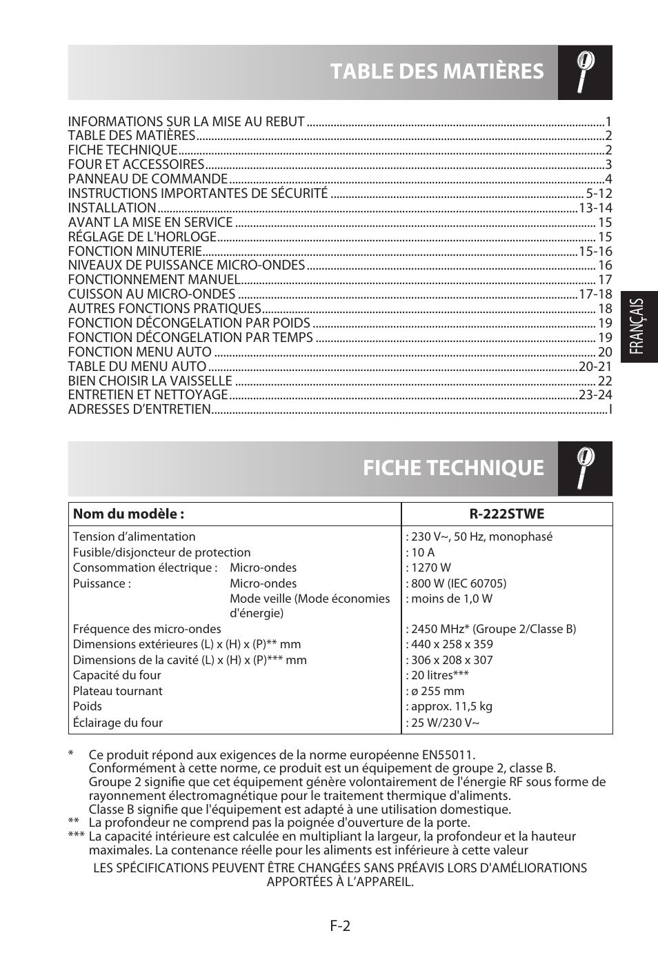 Sharp R-222STWE Four à micro-ondes solo User Manual | Page 53 / 246