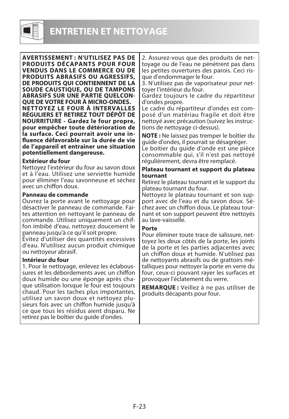 Entretien et nettoyage | Sharp R-222STWE Four à micro-ondes solo User Manual | Page 74 / 246