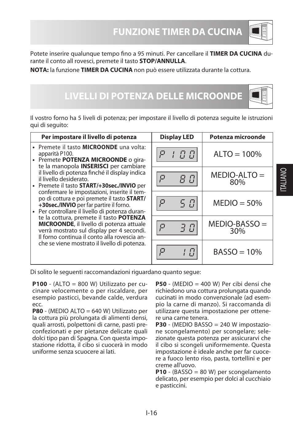 Livelli di potenza delle microonde, Funzione timer da cucina | Sharp R-222STWE Four à micro-ondes solo User Manual | Page 91 / 246