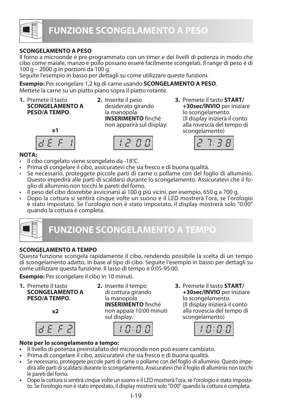 Funzione scongelamento a peso, Funzione scongelamento a tempo | Sharp R-222STWE Four à micro-ondes solo User Manual | Page 94 / 246