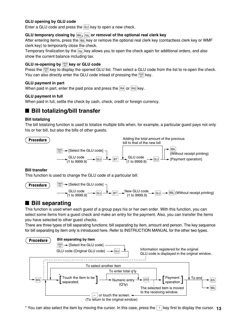 Ge o, Bg ı, Go ı | Bill totalizing/bill transfer, Bill separating | Sharp UP-810F User Manual | Page 15 / 80