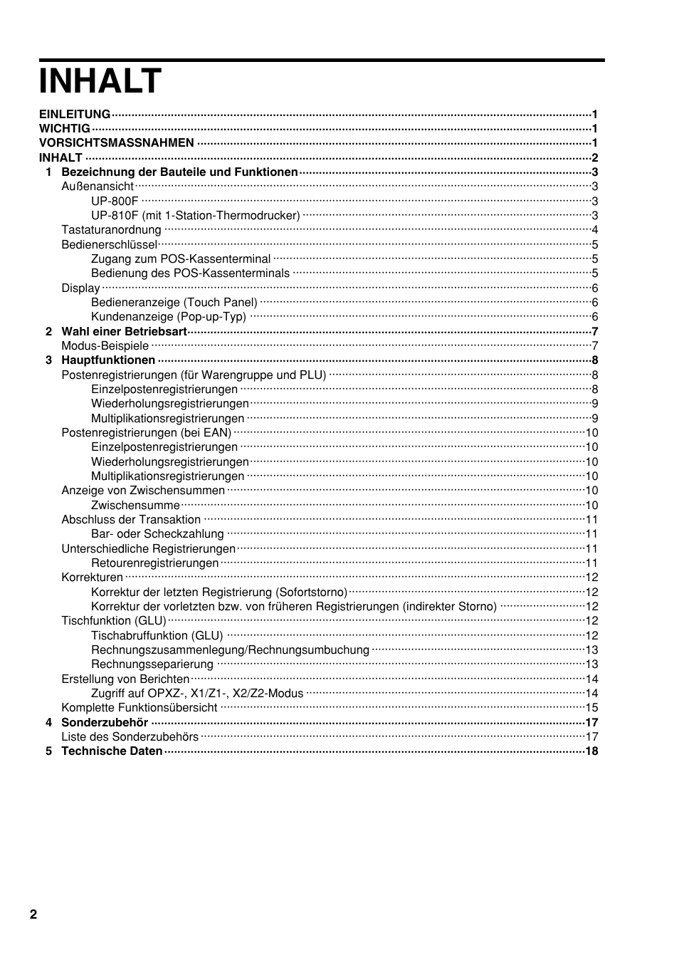 Inhalt | Sharp UP-810F User Manual | Page 22 / 80
