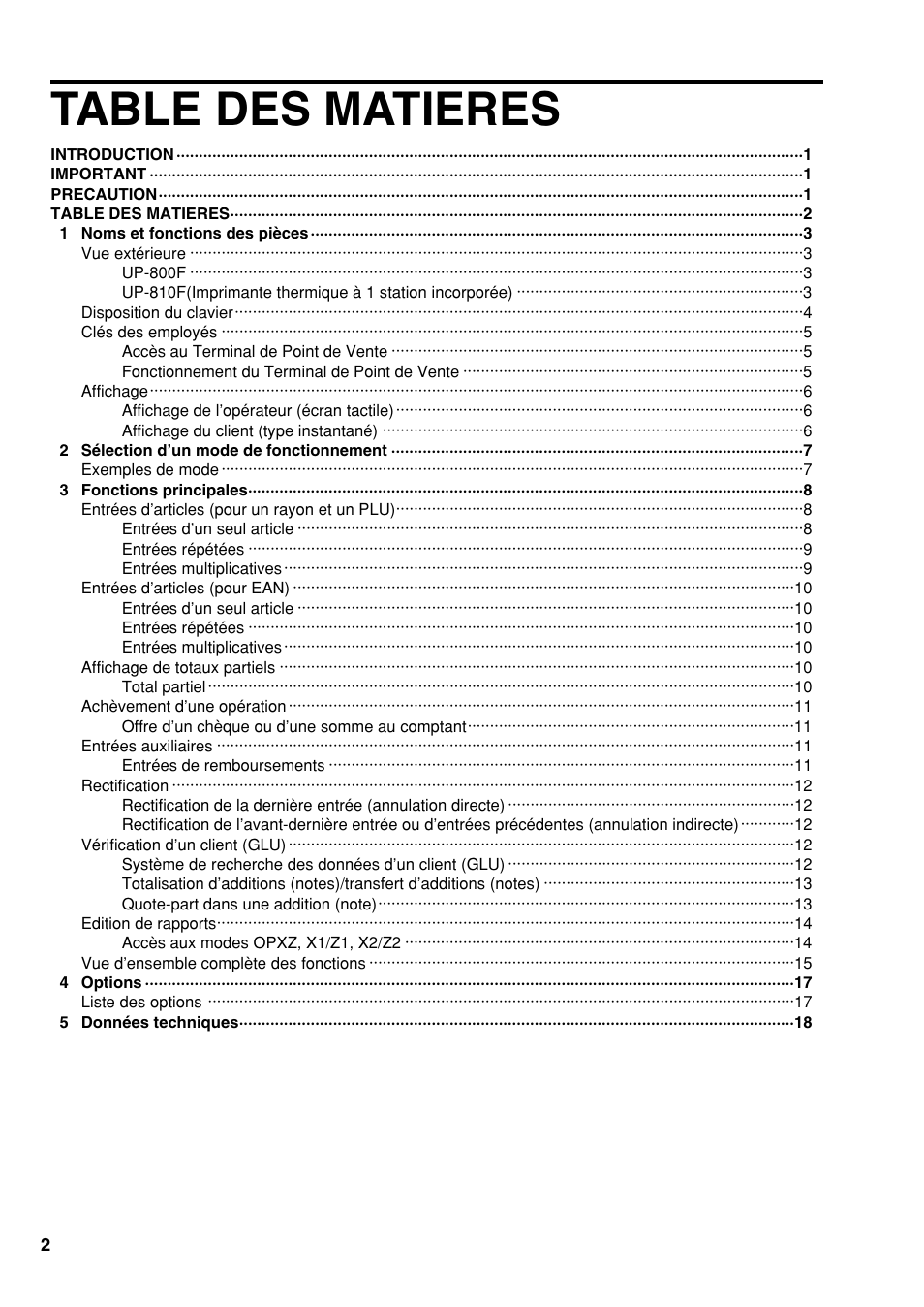 Table des matieres | Sharp UP-810F User Manual | Page 40 / 80