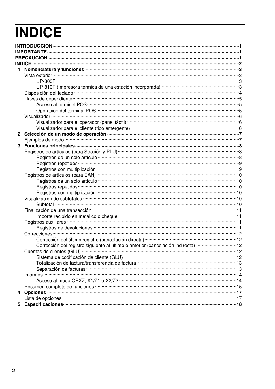 Indice | Sharp UP-810F User Manual | Page 58 / 80