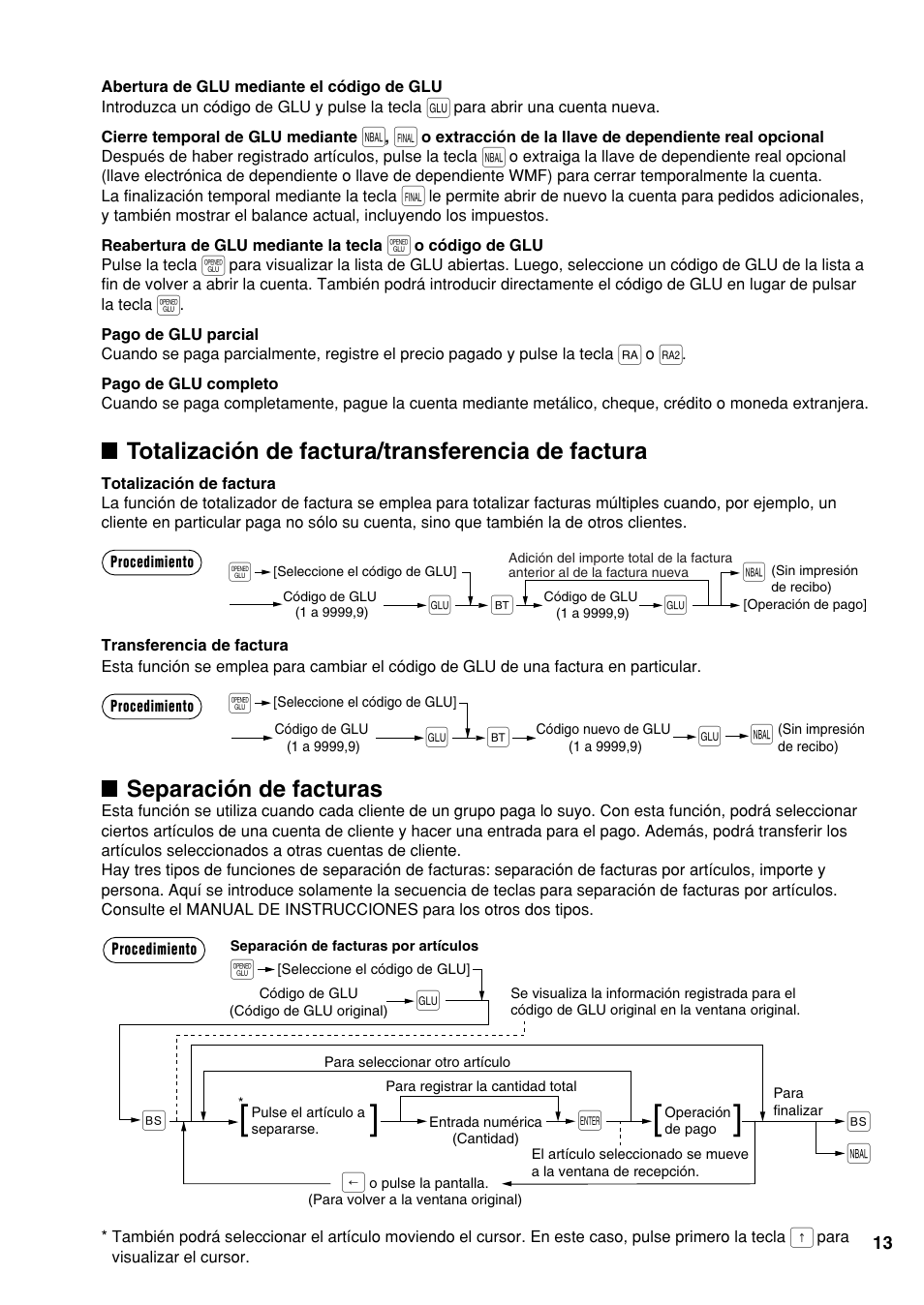 Ge o, Bg ı, Totalización de factura/transferencia de factura | Separación de facturas, Go ı | Sharp UP-810F User Manual | Page 69 / 80