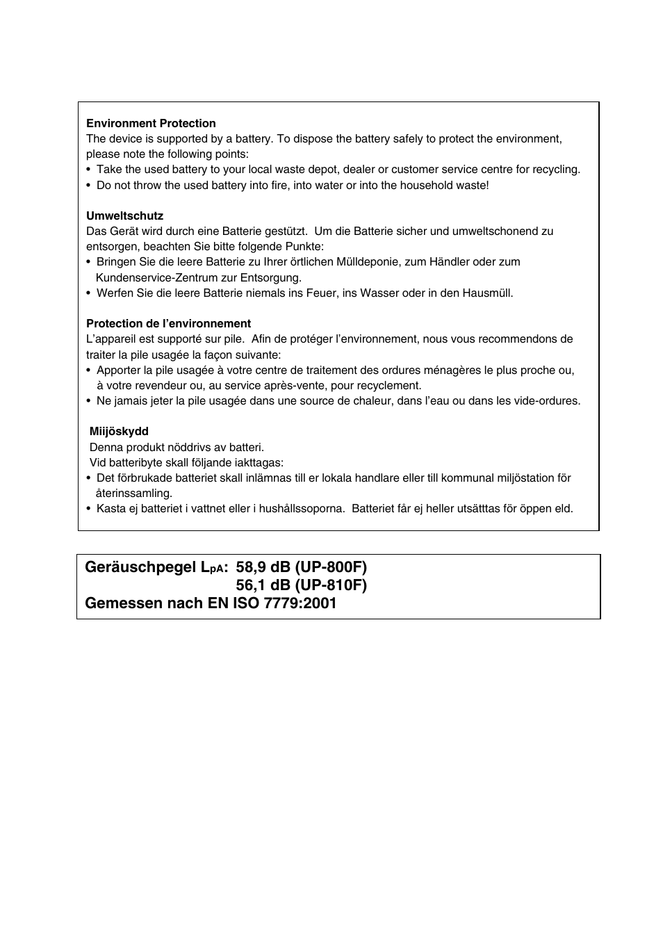 Geräuschpegel l | Sharp UP-810F User Manual | Page 79 / 80