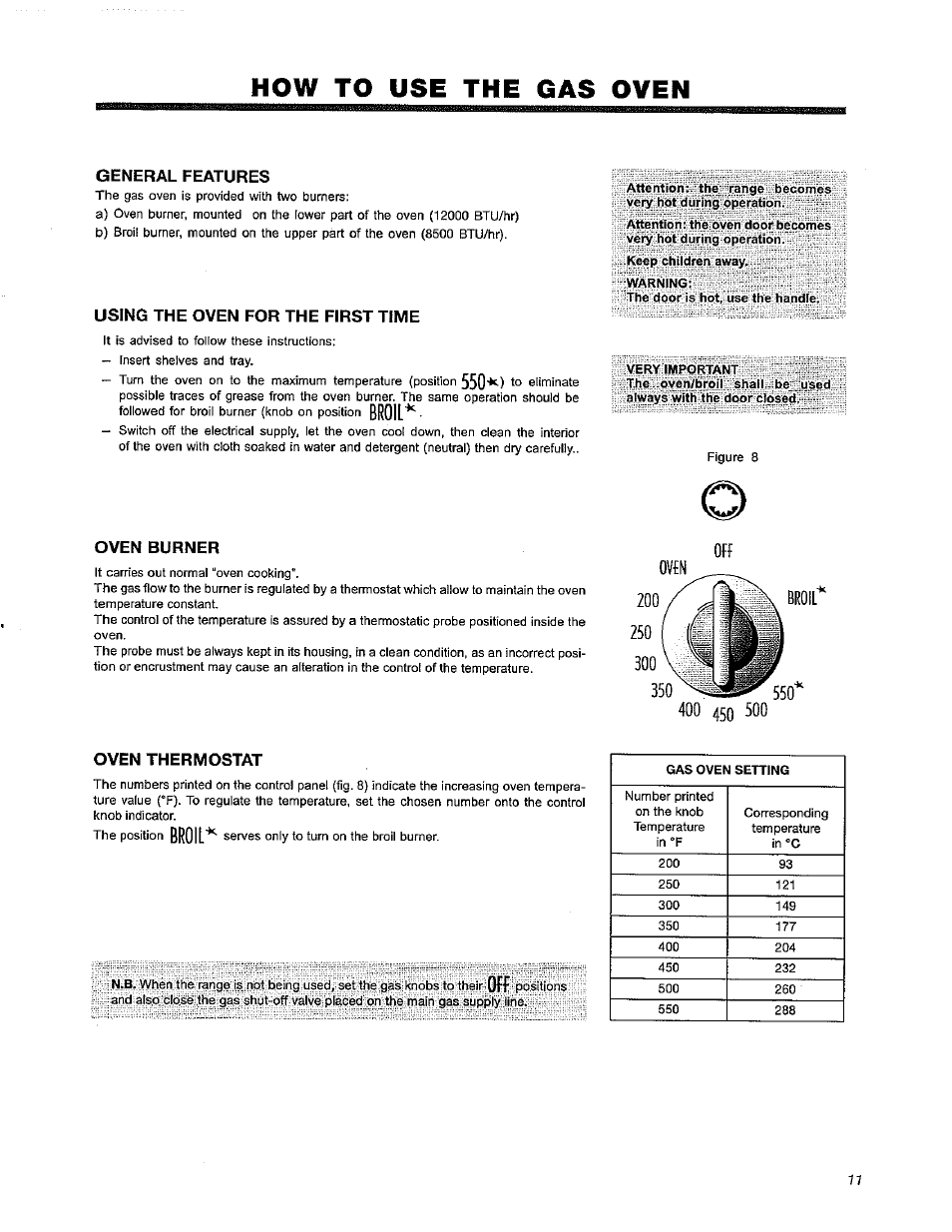 How to use the gas oven, General features, Using the oven for the first time | Oven burner, Oven thermostat, How to use the gas oven -14, Broil | Avanti ELITE DG200W User Manual | Page 11 / 20