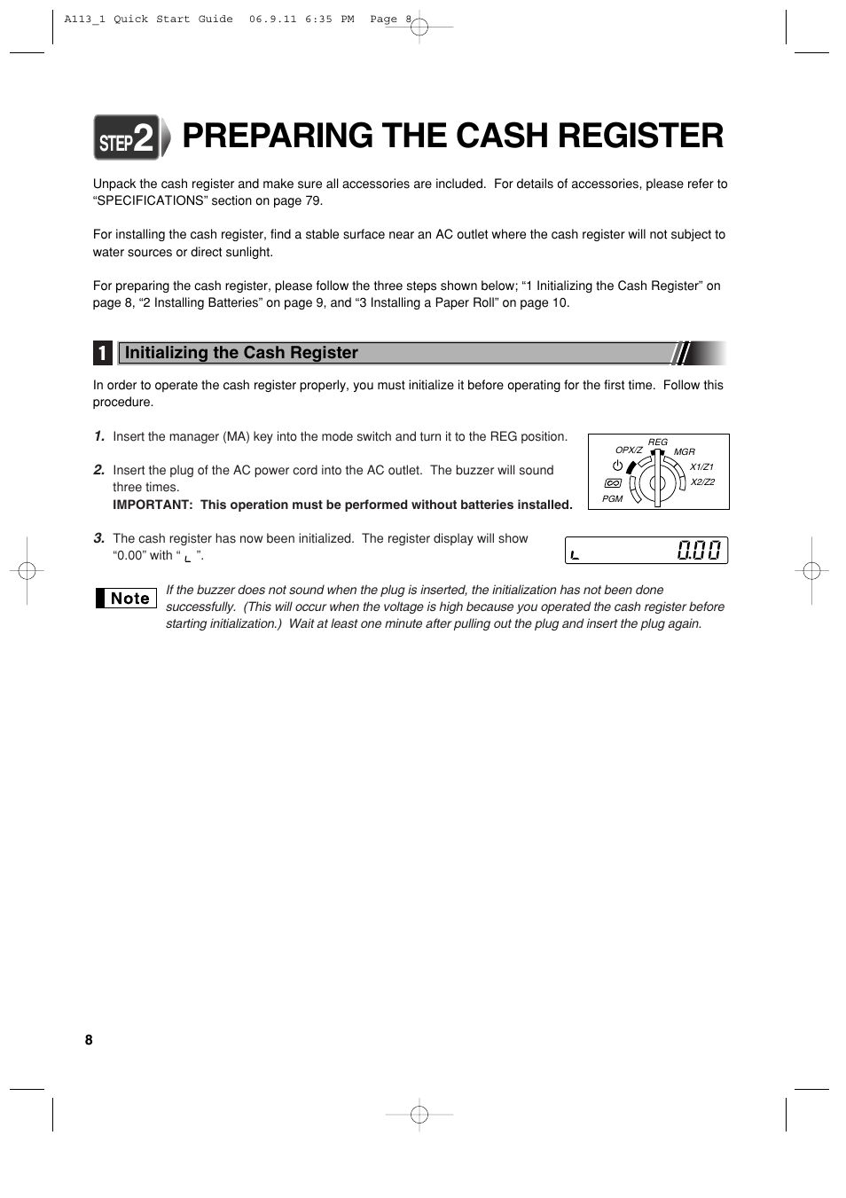 Preparing the cash register, Step | Sharp XE-A113 User Manual | Page 10 / 404