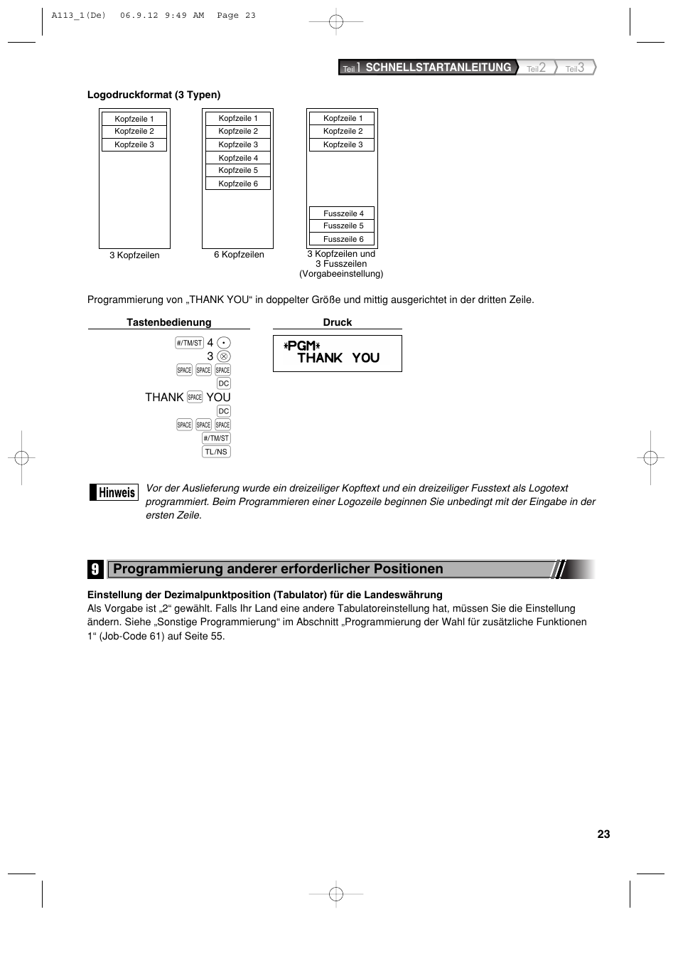 S s s w, Programmierung anderer erforderlicher positionen | Sharp XE-A113 User Manual | Page 105 / 404