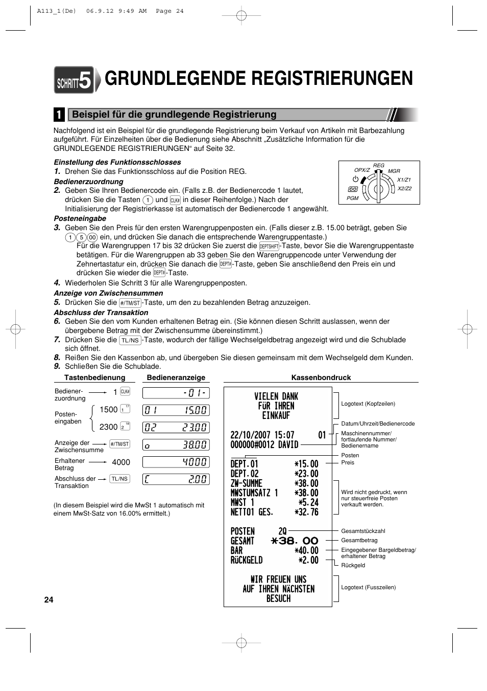 Grundlegende registrierungen, Schritt | Sharp XE-A113 User Manual | Page 106 / 404