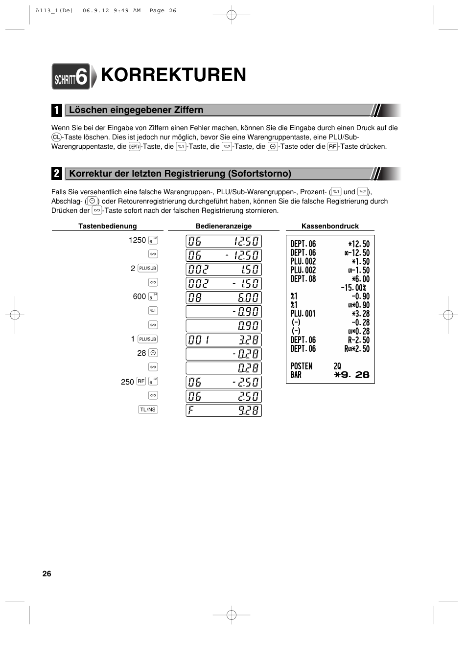 Korrekturen, Schritt | Sharp XE-A113 User Manual | Page 108 / 404