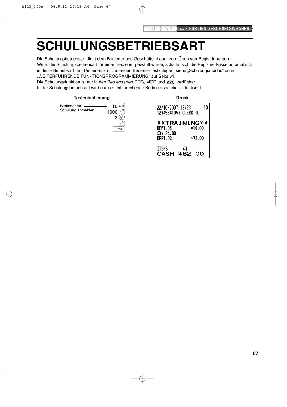 Schulungsbetriebsart | Sharp XE-A113 User Manual | Page 149 / 404