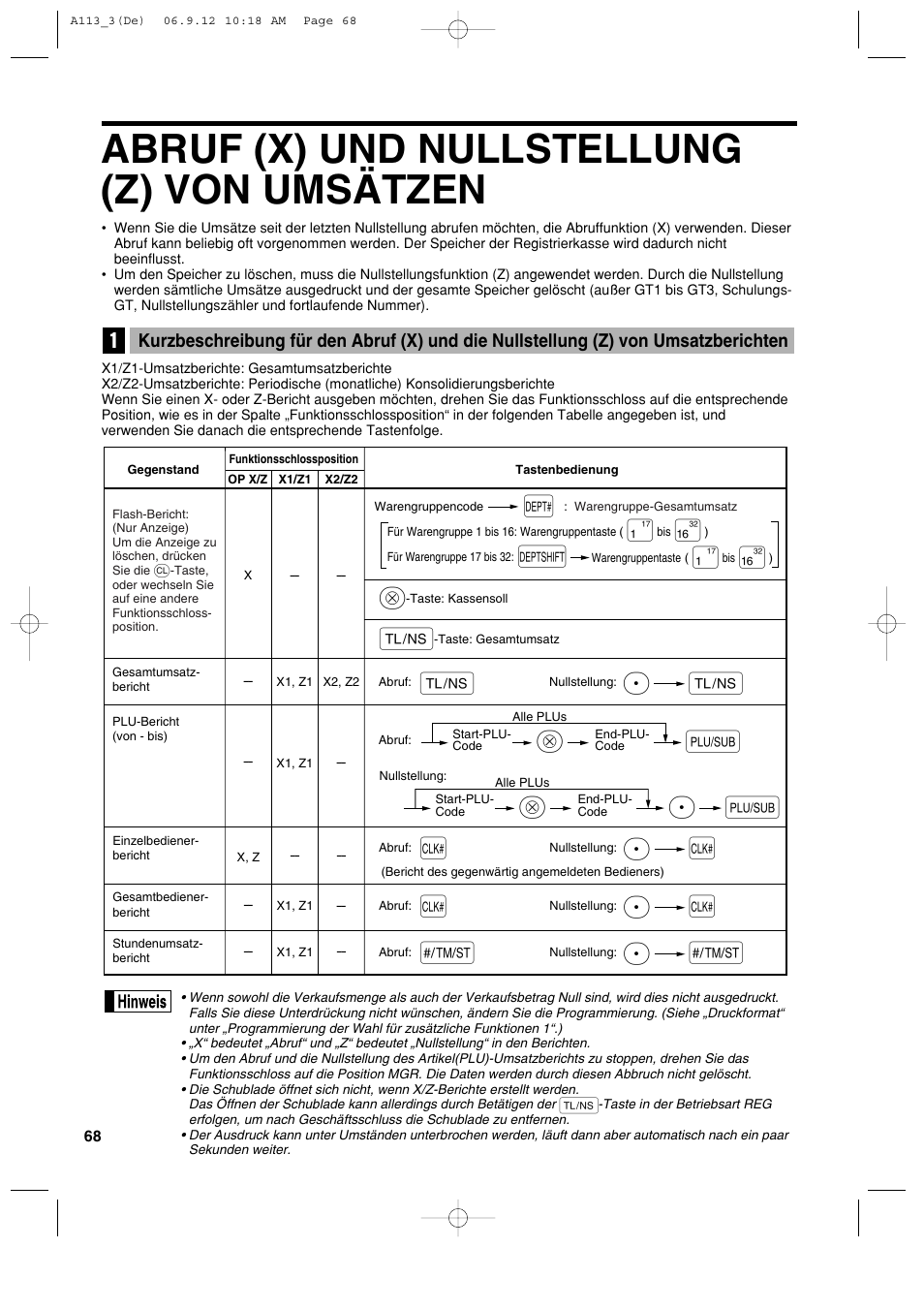 Abruf (x) und nullstellung (z) von umsätzen, Pa a, Pl l | Ps s | Sharp XE-A113 User Manual | Page 150 / 404