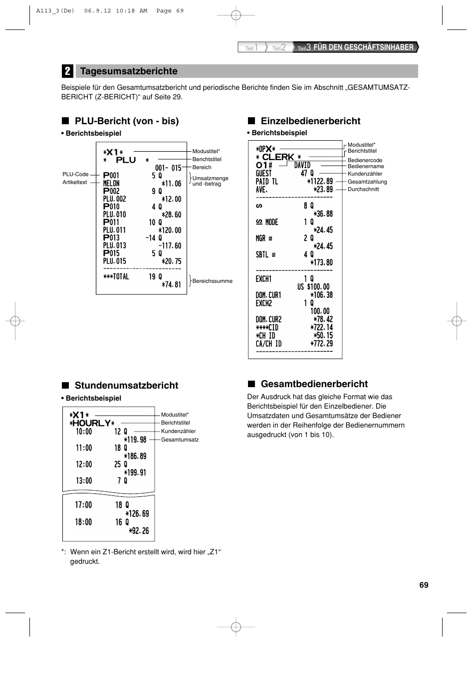 Plu-bericht (von - bis), Stundenumsatzbericht, Einzelbedienerbericht | Gesamtbedienerbericht, Tagesumsatzberichte | Sharp XE-A113 User Manual | Page 151 / 404