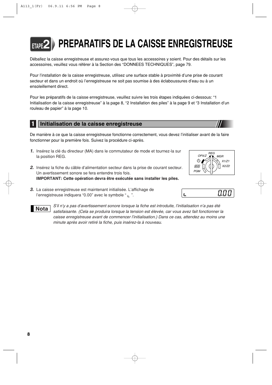 Preparatifs de la caisse enregistreuse, Etape | Sharp XE-A113 User Manual | Page 170 / 404