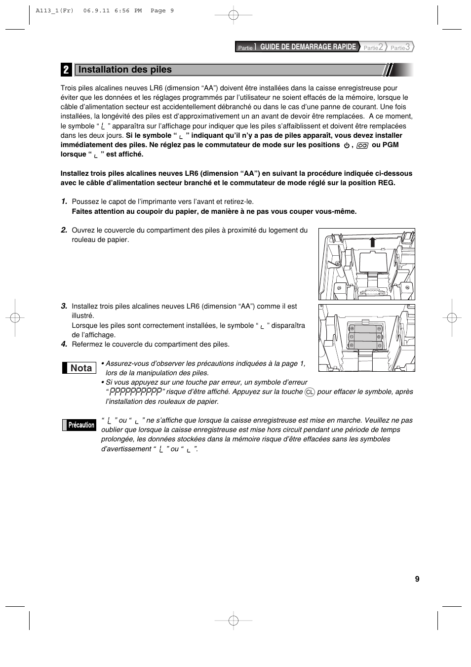 Nota, Installation des piles | Sharp XE-A113 User Manual | Page 171 / 404