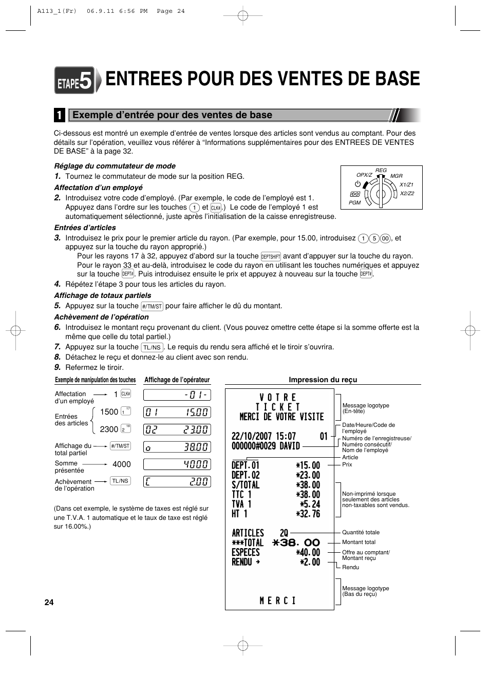 Entrees pour des ventes de base, Etape | Sharp XE-A113 User Manual | Page 186 / 404