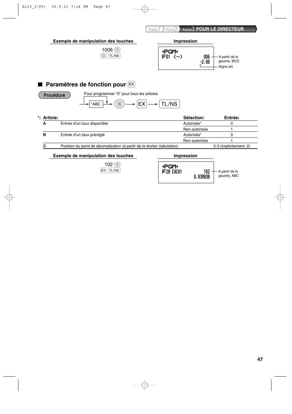 Paramètres de fonction pour | Sharp XE-A113 User Manual | Page 209 / 404