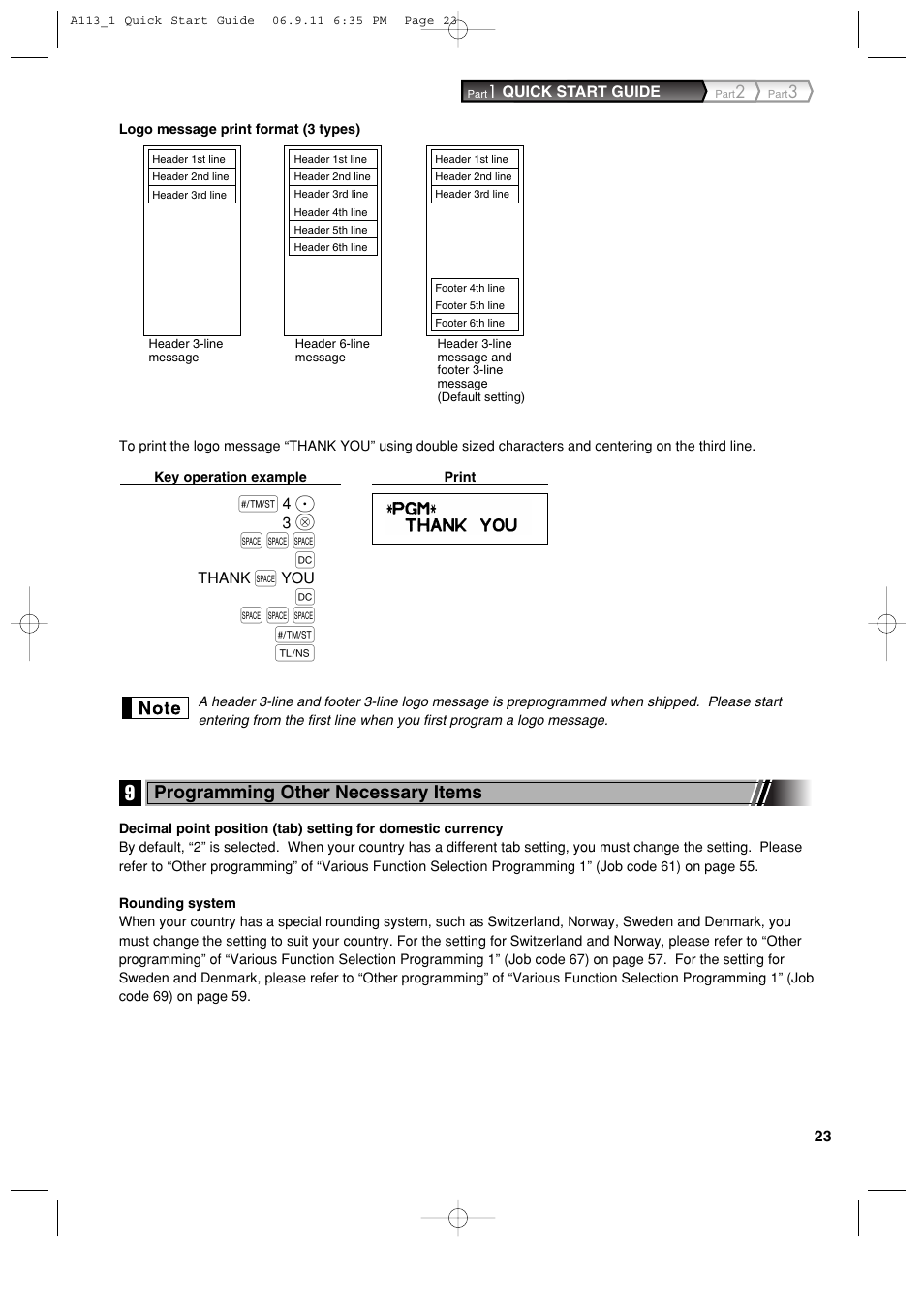 S s s w, Programming other necessary items | Sharp XE-A113 User Manual | Page 25 / 404