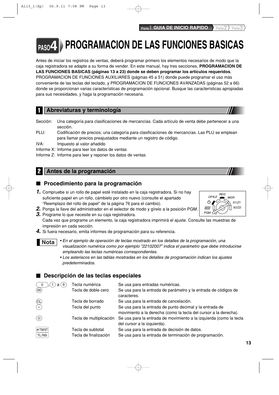 Programacion de las funciones basicas, Paso | Sharp XE-A113 User Manual | Page 255 / 404