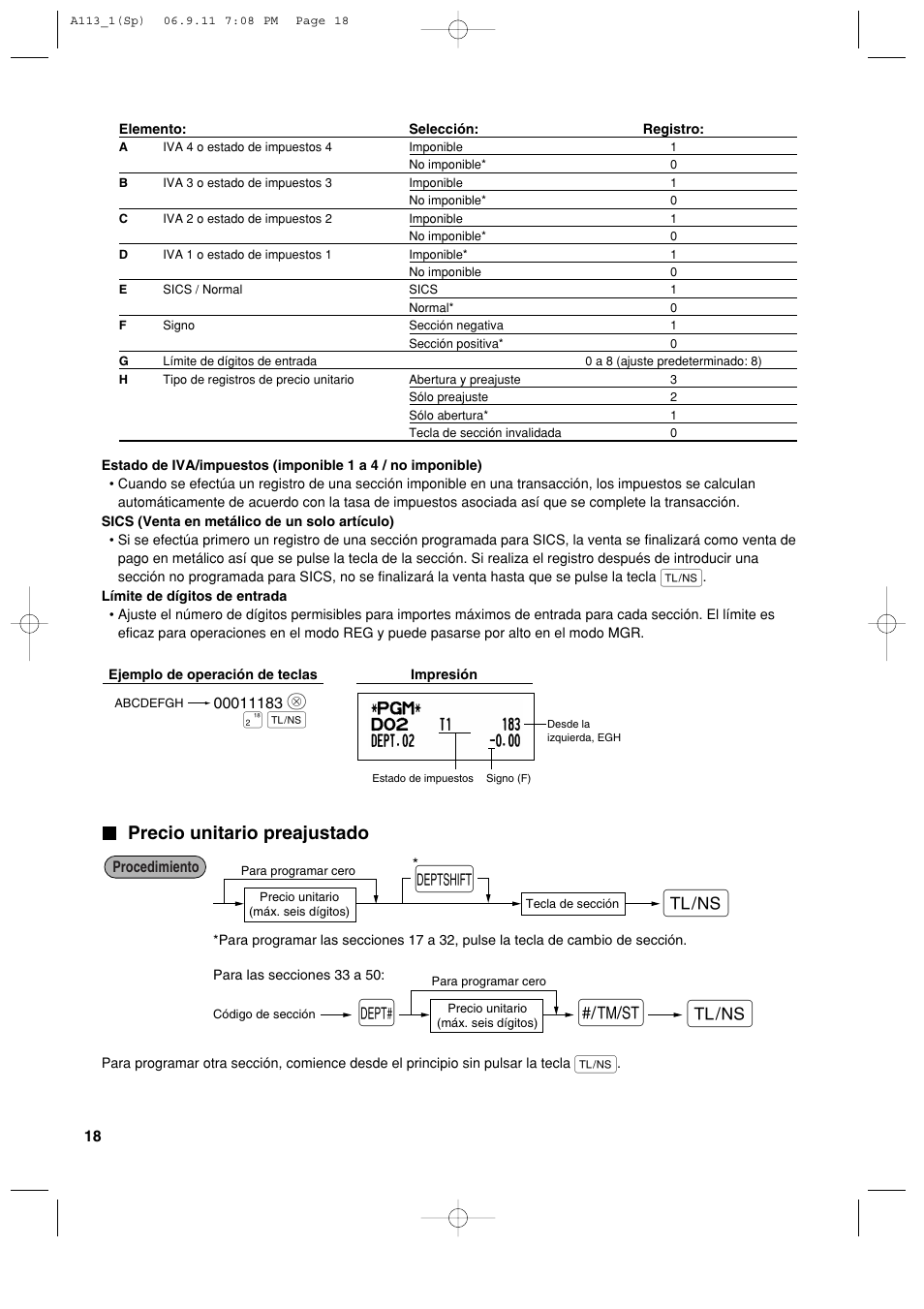 Precio unitario preajustado | Sharp XE-A113 User Manual | Page 260 / 404