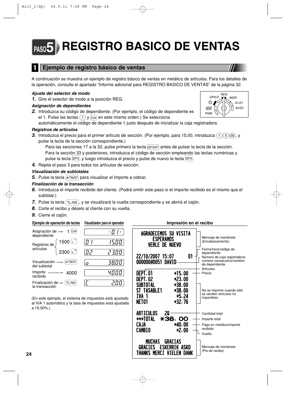 Registro basico de ventas, Paso | Sharp XE-A113 User Manual | Page 266 / 404