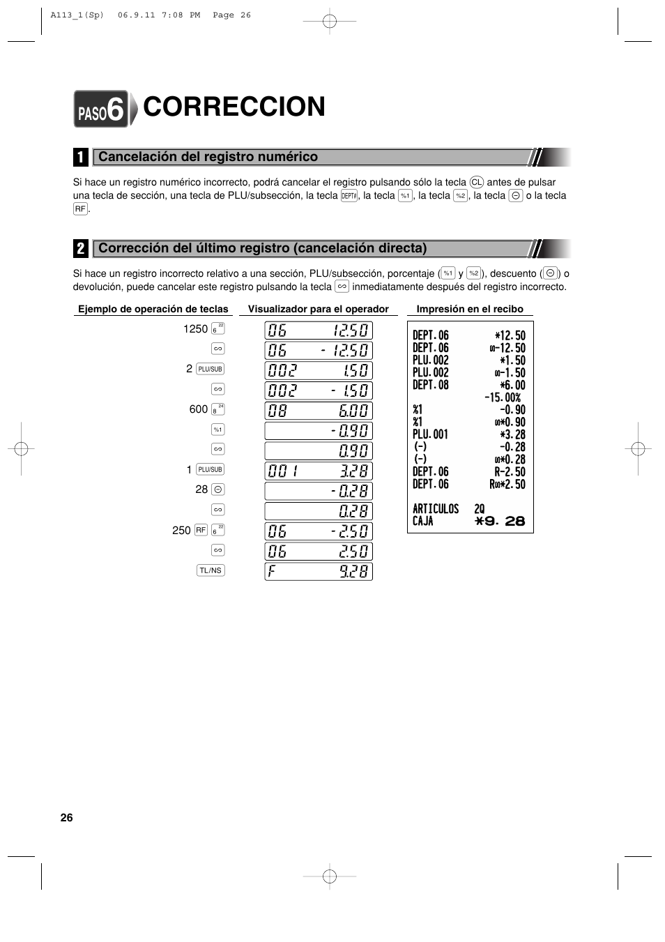 Correccion, Paso | Sharp XE-A113 User Manual | Page 268 / 404