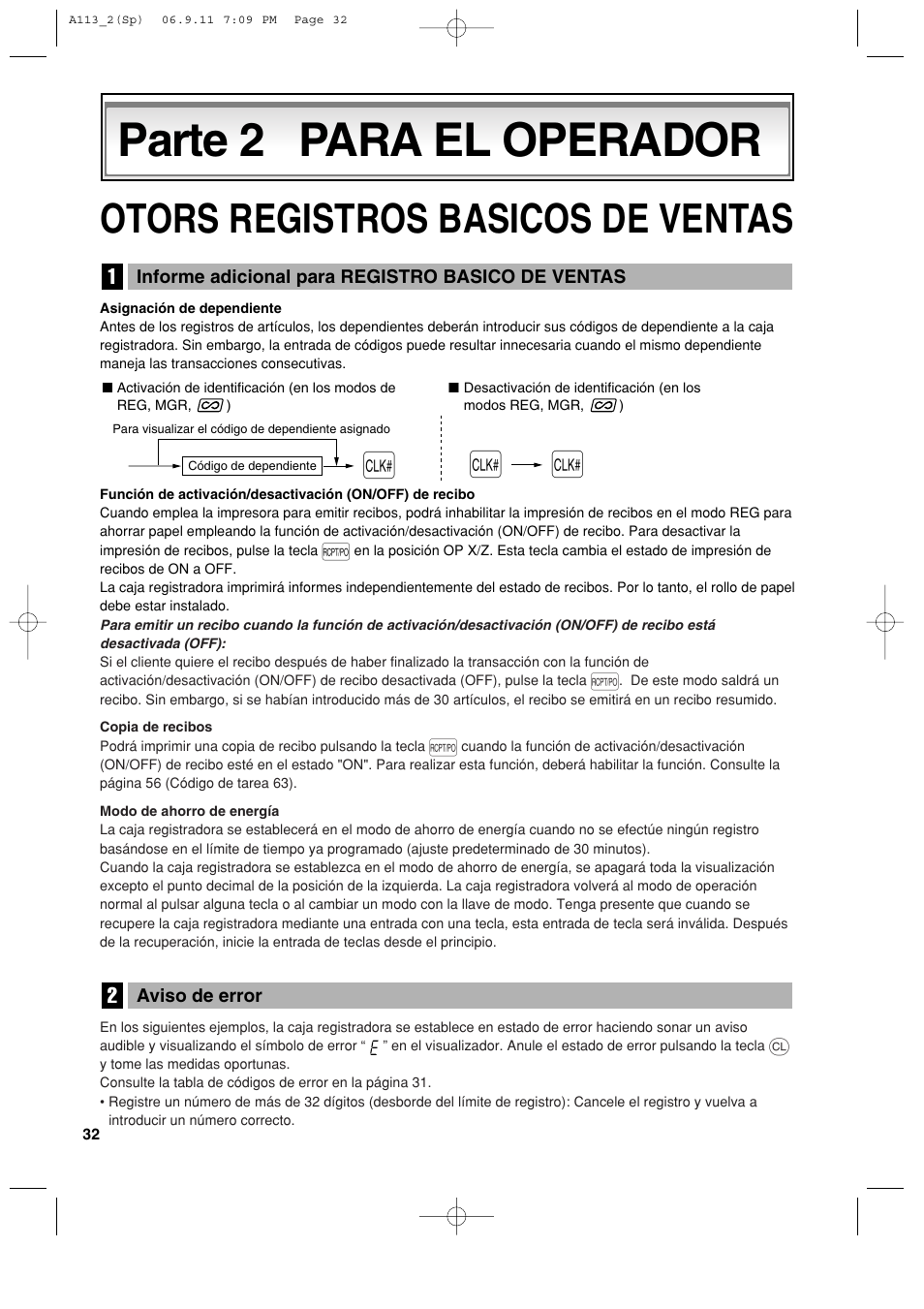 Parte 2 para el operador, Otors registros basicos de ventas | Sharp XE-A113 User Manual | Page 274 / 404