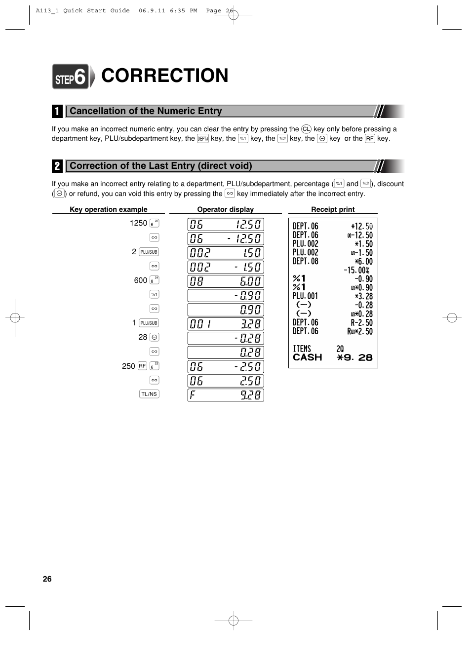 Correction, Step | Sharp XE-A113 User Manual | Page 28 / 404