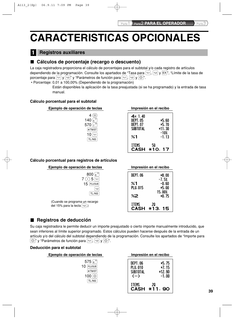 Caracteristicas opcionales | Sharp XE-A113 User Manual | Page 281 / 404