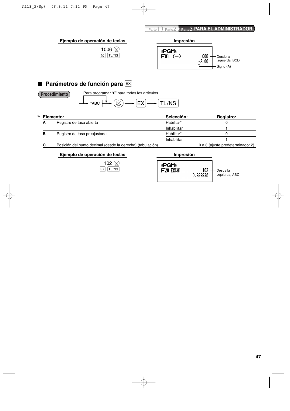 Parámetros de función para | Sharp XE-A113 User Manual | Page 289 / 404