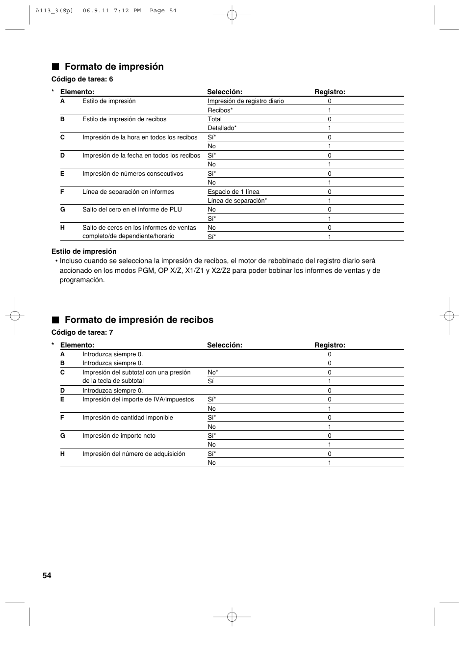 Formato de impresión, Formato de impresión de recibos | Sharp XE-A113 User Manual | Page 296 / 404