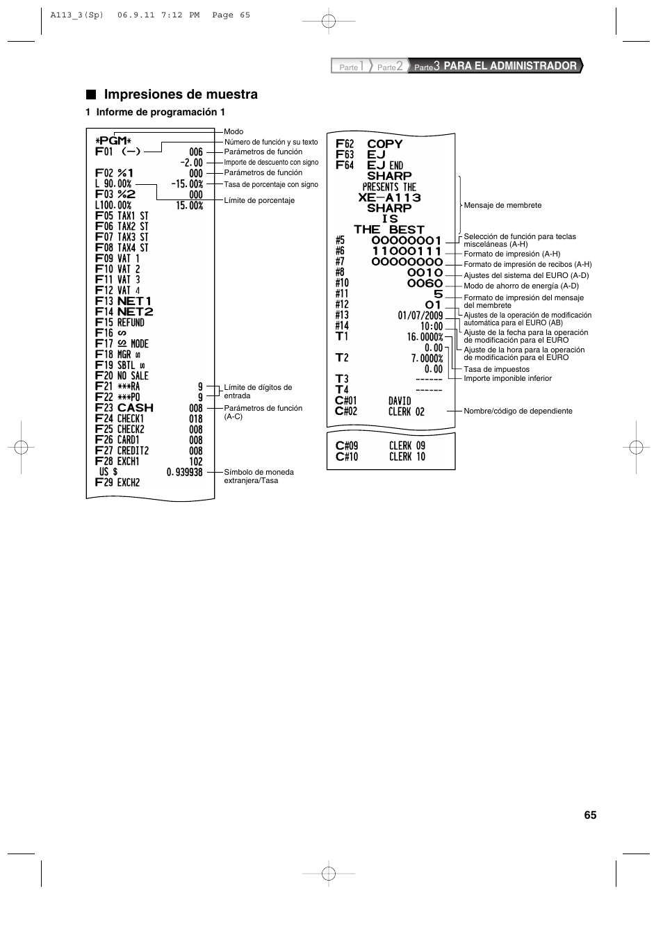 Impresiones de muestra, Para el administrador | Sharp XE-A113 User Manual | Page 307 / 404