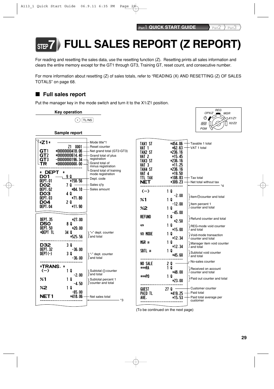 Full sales report (z report), Step, Full sales report | Sharp XE-A113 User Manual | Page 31 / 404