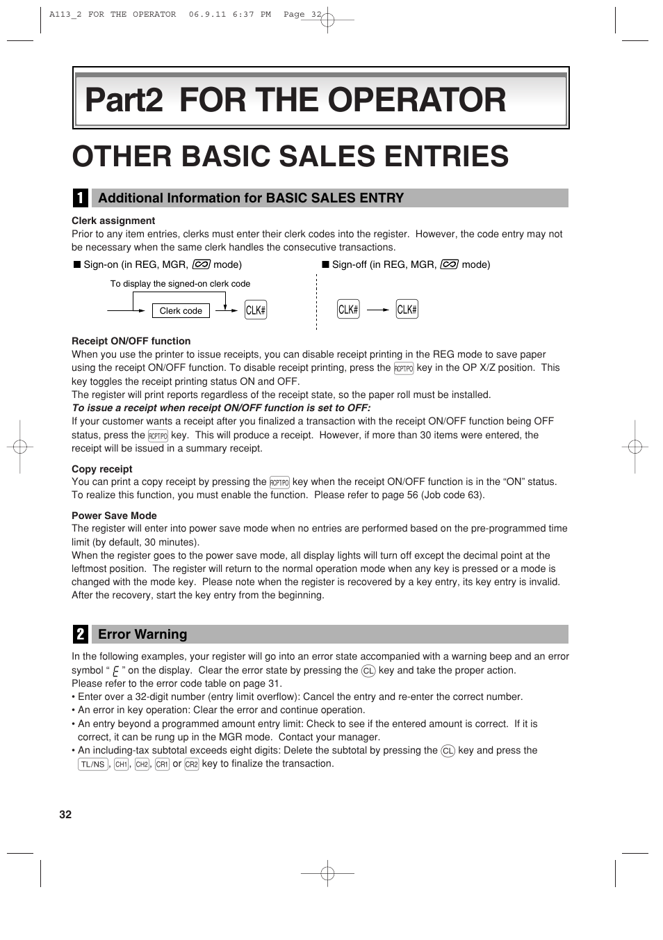 Part2 for the operator, Other basic sales entries | Sharp XE-A113 User Manual | Page 34 / 404