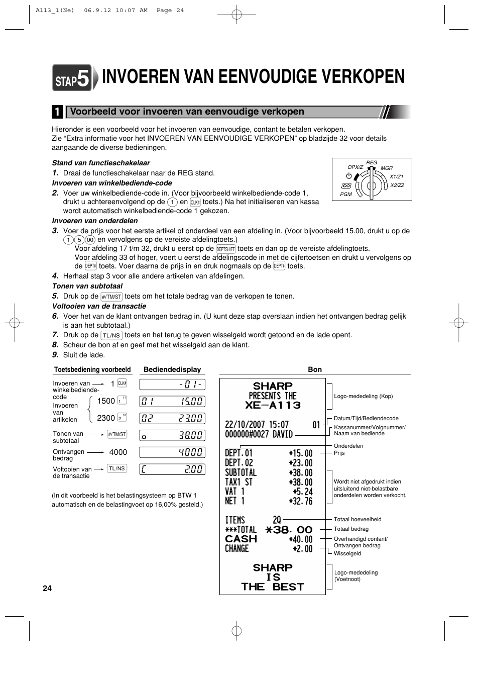 Invoeren van eenvoudige verkopen, Stap | Sharp XE-A113 User Manual | Page 346 / 404