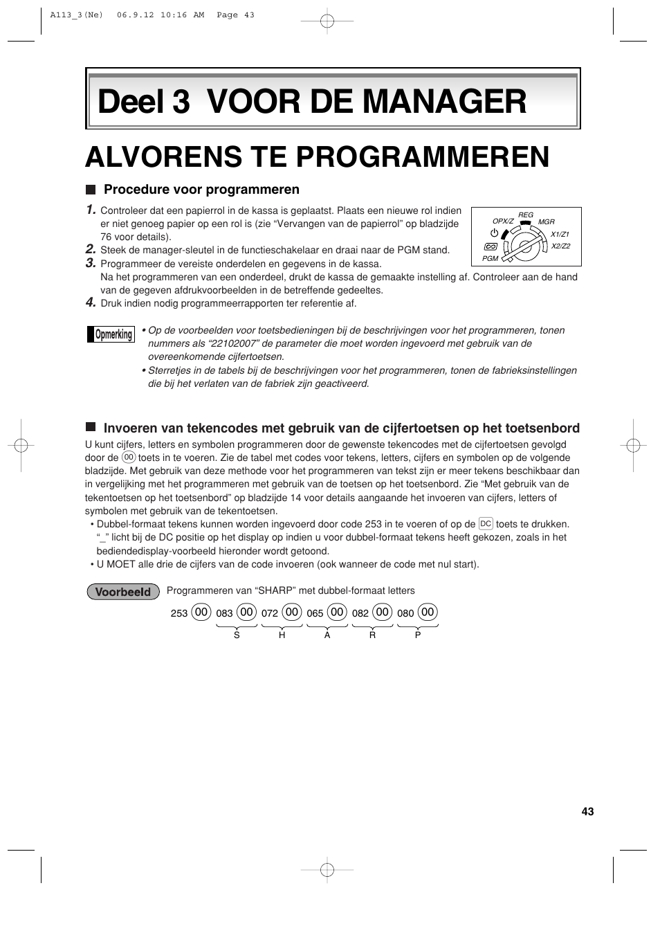 Deel 3 voor de manager, Alvorens te programmeren | Sharp XE-A113 User Manual | Page 365 / 404