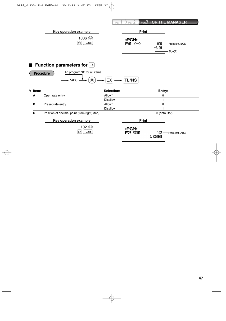 Function parameters for | Sharp XE-A113 User Manual | Page 49 / 404