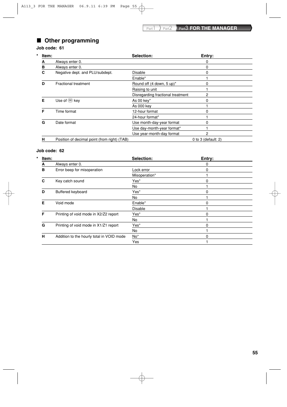 Other programming, For the manager | Sharp XE-A113 User Manual | Page 57 / 404